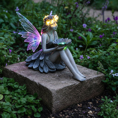 Solar Gartenfigur mit LED Beleuchtung Fee TF403 Dekorative Gartendeko in Betonoptik Wetterfeste Solarleuchte für Garten, Terrasse und Balkon