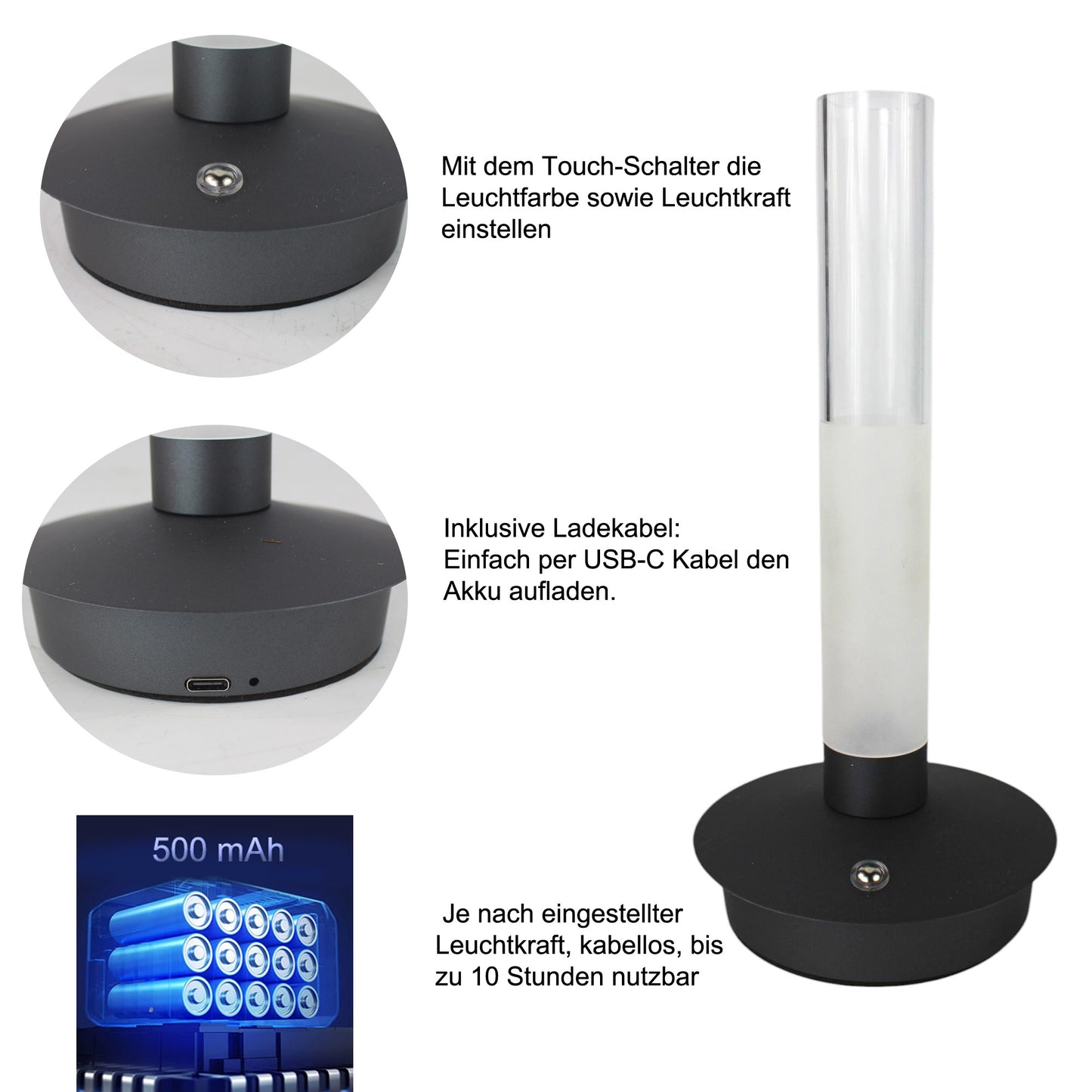 LED Akku Tischlampe kabellos Vasenlampe Tischleuchte Touch Dimmbar PL604