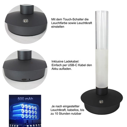 LED Akku Tischlampe kabellos Vasenlampe Tischleuchte Touch Dimmbar PL604