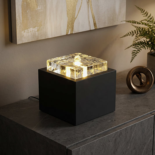 Moderner Zimmerbrunnen Metall und Glas mit LED Beleuchtung 19x19x20cm Brunnen Wasserspiel