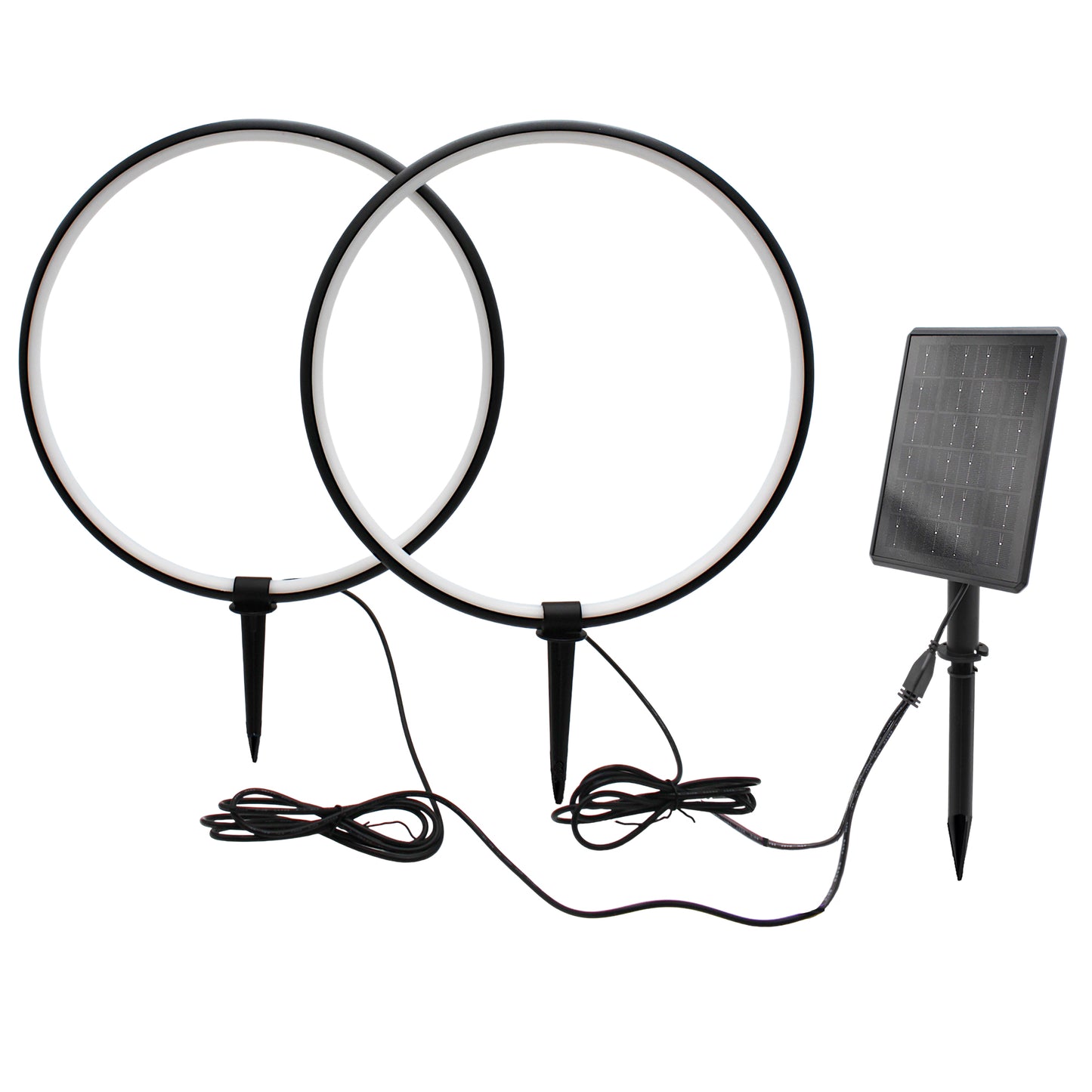 Solar Gartenleuchten LED Solar Gartenstecker modern, Solarleuchte Garten Leuchtringe Design warmweiß, Aluminium