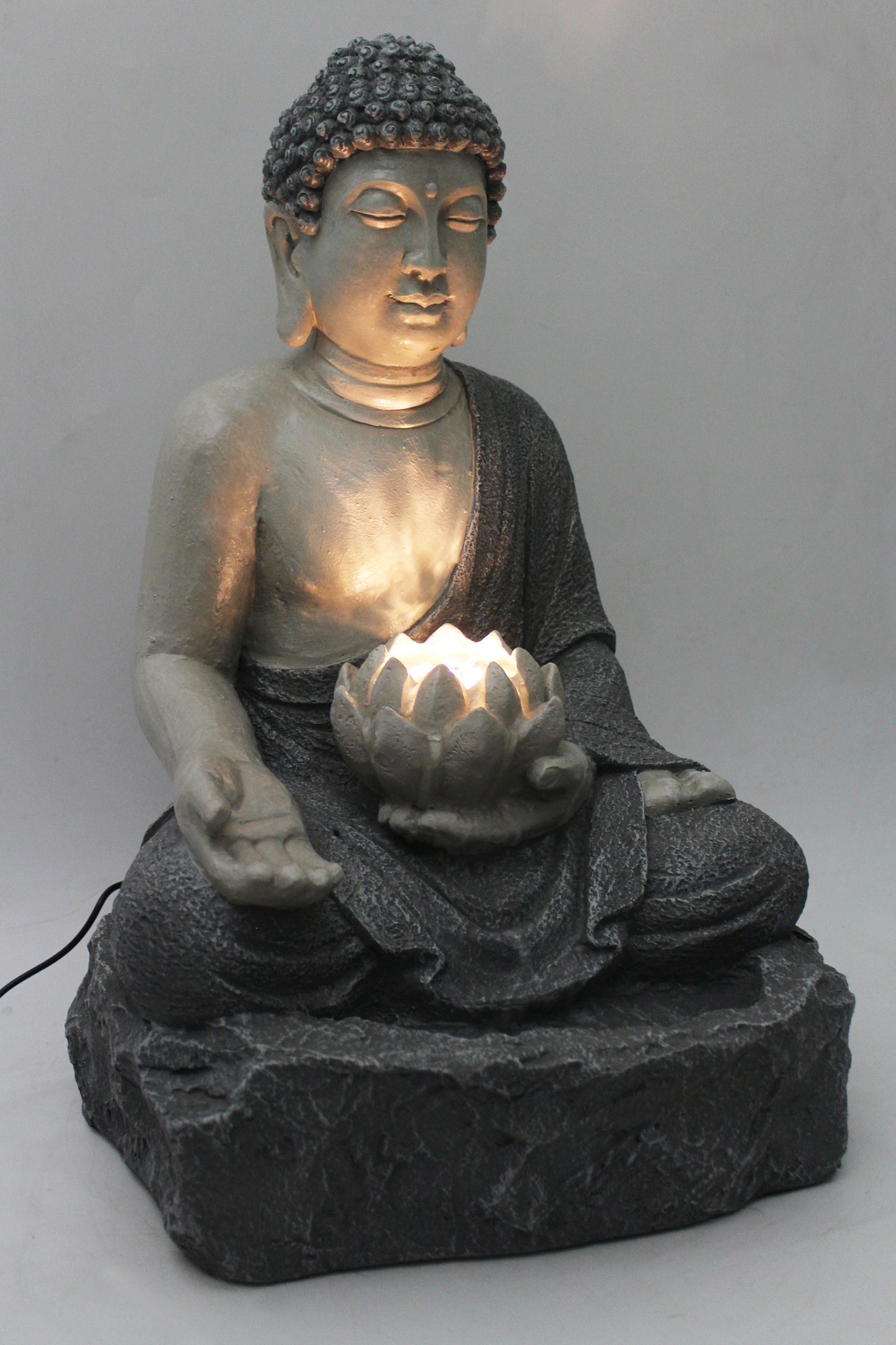 Springbrunnen Buddha mit LED Beleuchtung Zimmerbrunnen Gartenbrunnen Polyresin 56 cm Gartendekoration