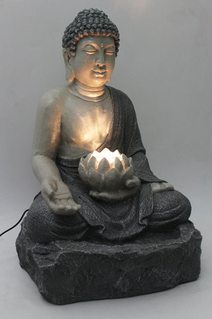 Springbrunnen Buddha mit LED Beleuchtung Zimmerbrunnen Gartenbrunnen Polyresin 56 cm Gartendekoration