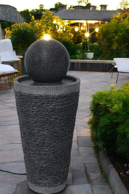 Gartenbrunnen BK910 Kugelbrunnen Steinoptik Springbrunnen 71 cm mit LED Beleuchtung Gartendeko