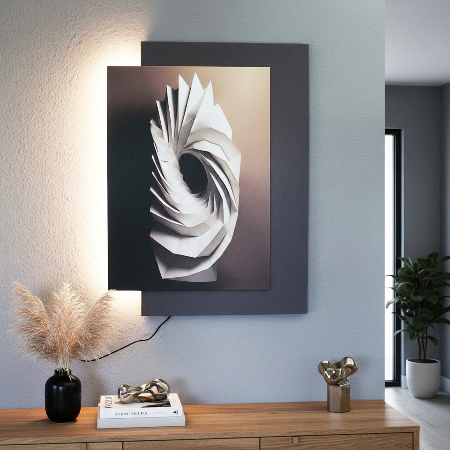 LED Wandbild mit indirekter Beleuchtung, modernes Wandbild mit Licht, USB, Fernbedienung, 60×80 cm WD006