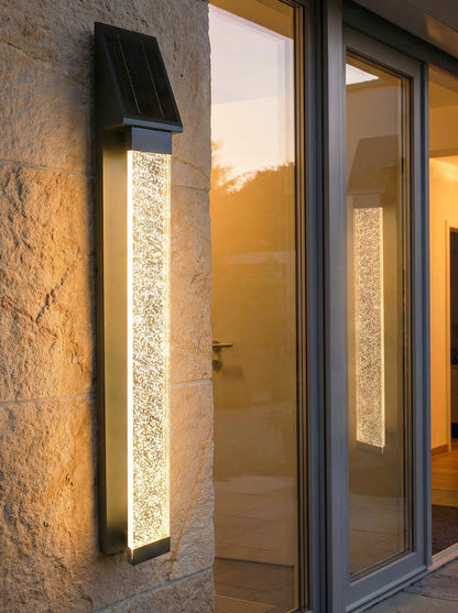 Solar Außenwandleuchte Edelstahl mit Acrylglas Luftblasen LED warmweiß, Solar Wandlampe mit Fernbedienung & Dämmerungssensor, moderne Außenbeleuchtung Garten Terrasse Hauswand