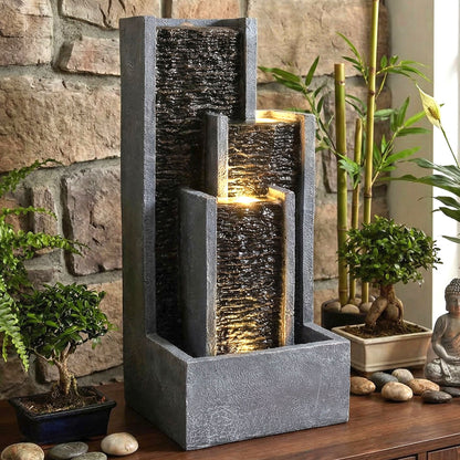 Springbrunnen Wasserwand Zimmerbrunnen mit LED Beleuchtung 48,5 cm Balkonbrunnen Wasserspiel BK914 Gartenbrunnen