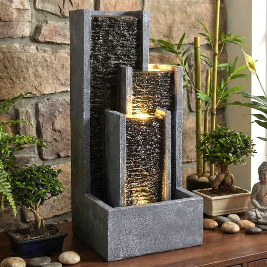 Springbrunnen Wasserwand Zimmerbrunnen mit LED Beleuchtung 48,5 cm Balkonbrunnen Wasserspiel BK914 Gartenbrunnen