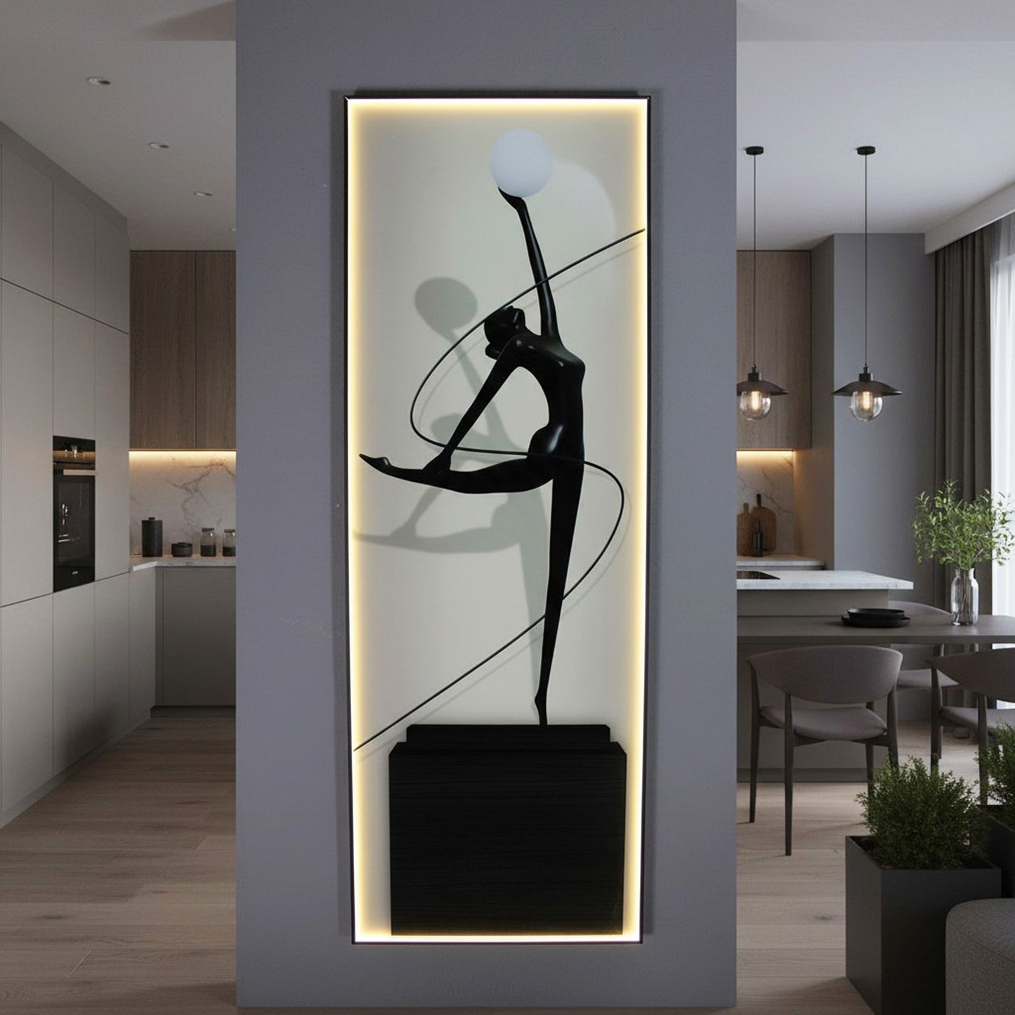 LED Wandbild Tänzerin Glas mit Beleuchtung – Modernes Lichtbild mit warmweißer LED, Fernbedienung, USB, 50×140 cm WD009