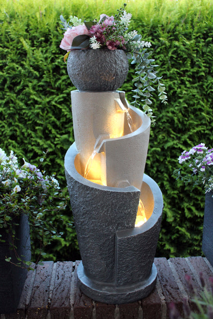Gartenbrunnen mit LED Beleuchtung 66 cm mit Dekobecken Springbrunnen Wasserspiel