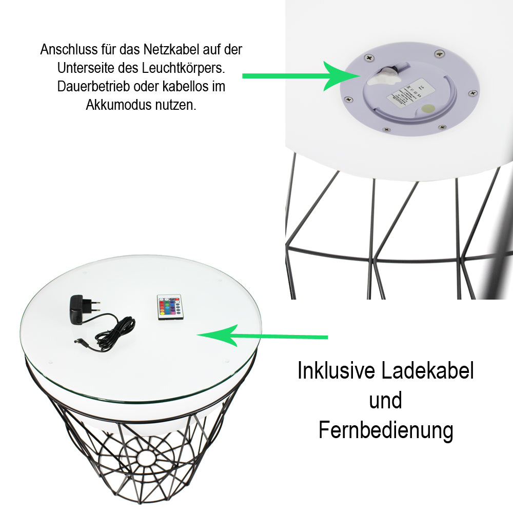 LED Couchtisch 56x50cm PL500 Beistelltisch beleuchtet modern Lounge Tisch Leuchtmöbel