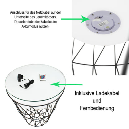 LED Couchtisch 56x50cm PL500 Beistelltisch beleuchtet modern Lounge Tisch Leuchtmöbel