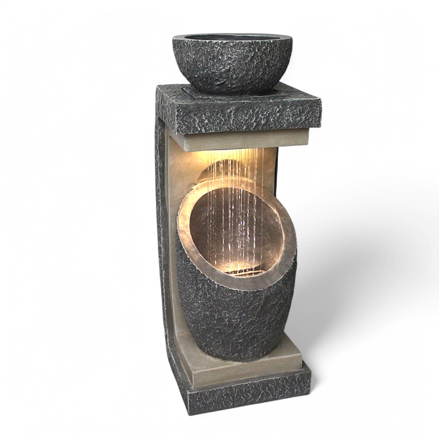 Gartenbrunnen mit LED Beleuchtung WIN 30 moderner Springbrunnen bepflanzbar Gartendekoration Steinoptik 81 cm
