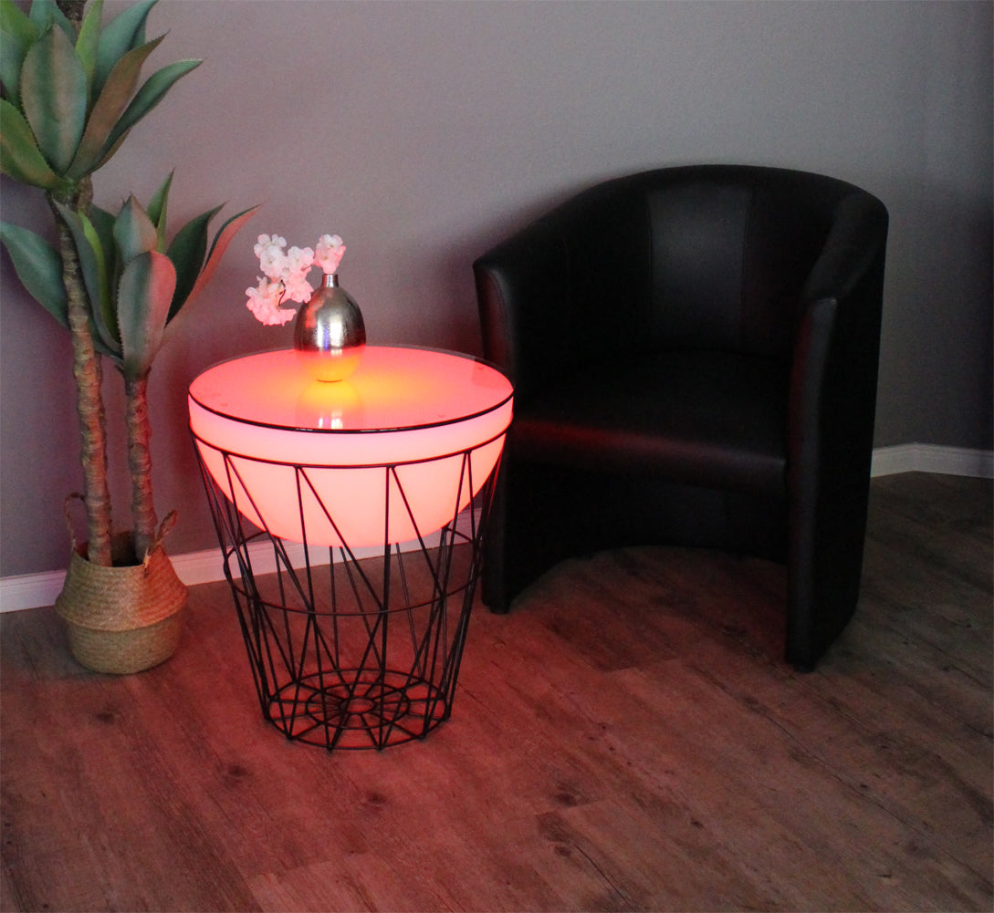 LED Couchtisch 56x50cm PL500 Beistelltisch beleuchtet modern Lounge Tisch Leuchtmöbel
