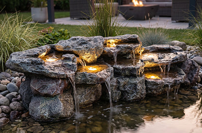 Großer Wasserfall für Teich BK-T200, 109 cm Kunstfelsen mit Pumpe & 5 LED