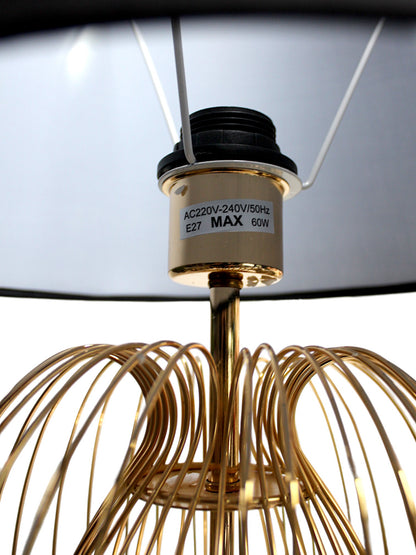 Arnusa Tischleuchte TLC013 Gold Schwarz – 63 cm Design Tischlampe mit Metallfuß in Drahtoptik & Stoffschirm – E27 Fassung, 32,5 cm Ø – Nachttischlampe Wohnzimmer Schlafzimme
