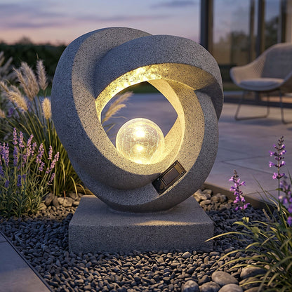 Solarleuchte Skulptur Granit-Optik moderne Solarlampe Gartendeko beleuchtet  31x38 cm