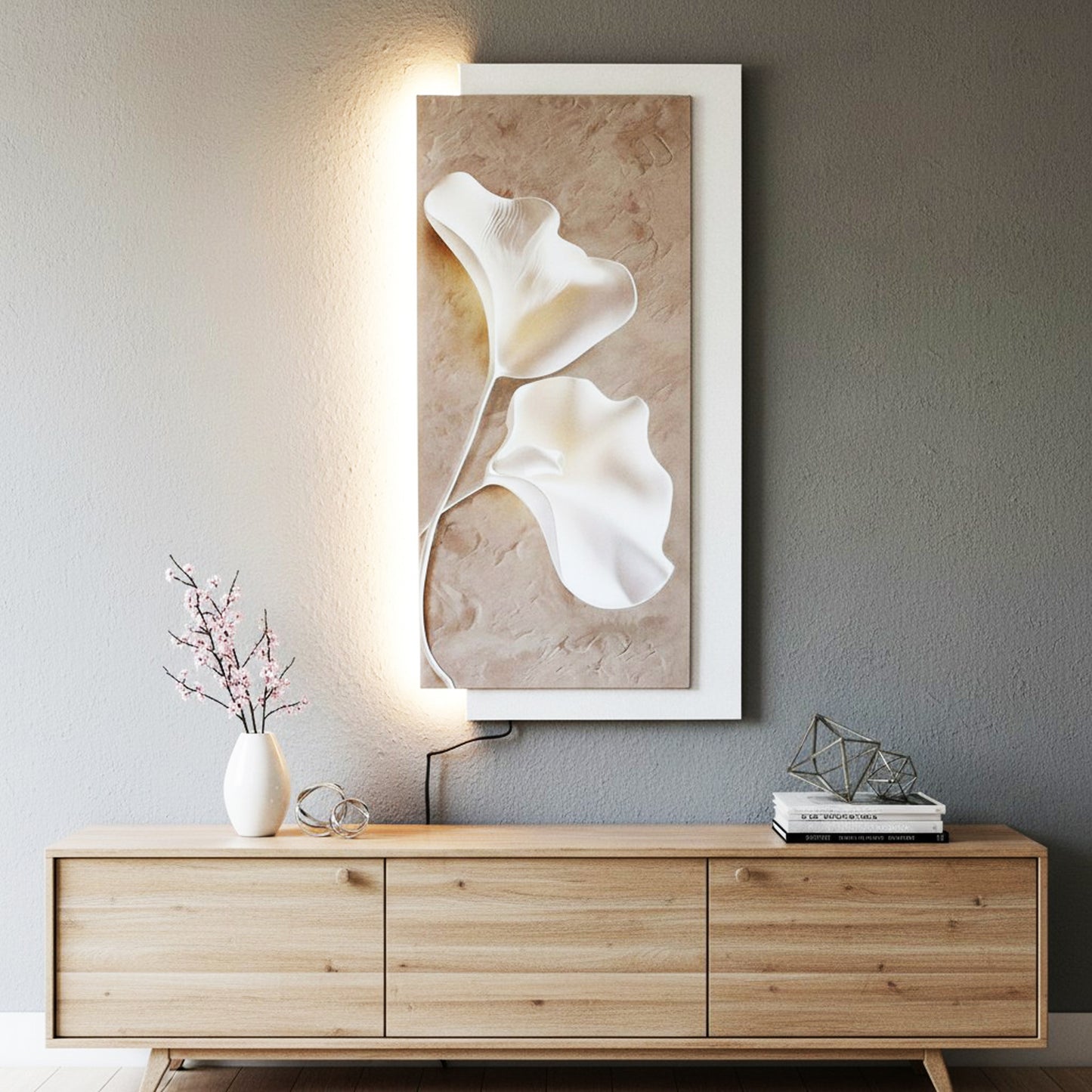 LED Wandbild mit indirekter Beleuchtung, modernes Wandbild mit Licht, USB, Fernbedienung, 50×100 cm WD003 Wanddekoration Wandskulptur