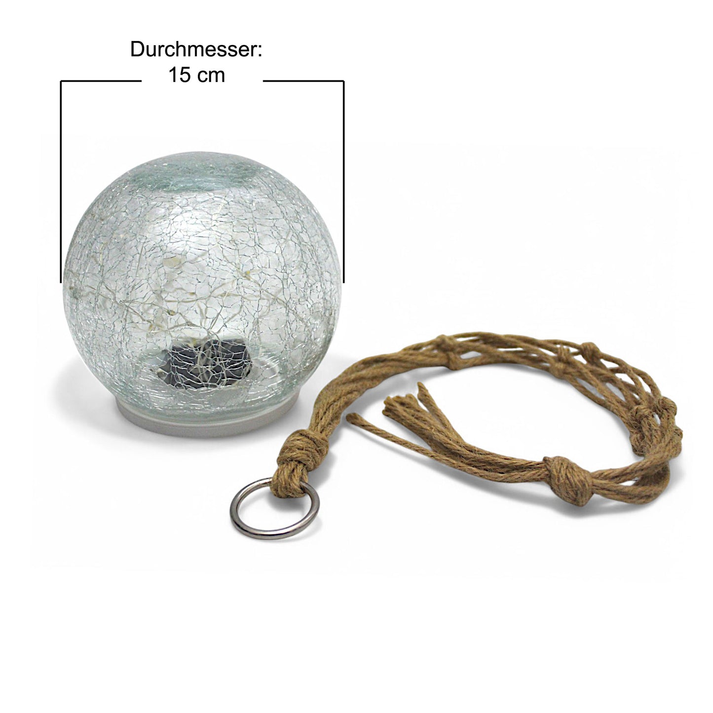 Solar Hängelampe & Tischlampe Leuchtkugel 2er Set Solarlampe 15 cm Boho-Stil mit hochwertigem Glas mit Jute Netz Gartendeko warmweiß