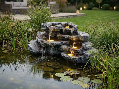 Kunstfelsen Wasserfall für Teich BK-T300 – Brunnen LED Teichdeko Steinoptik