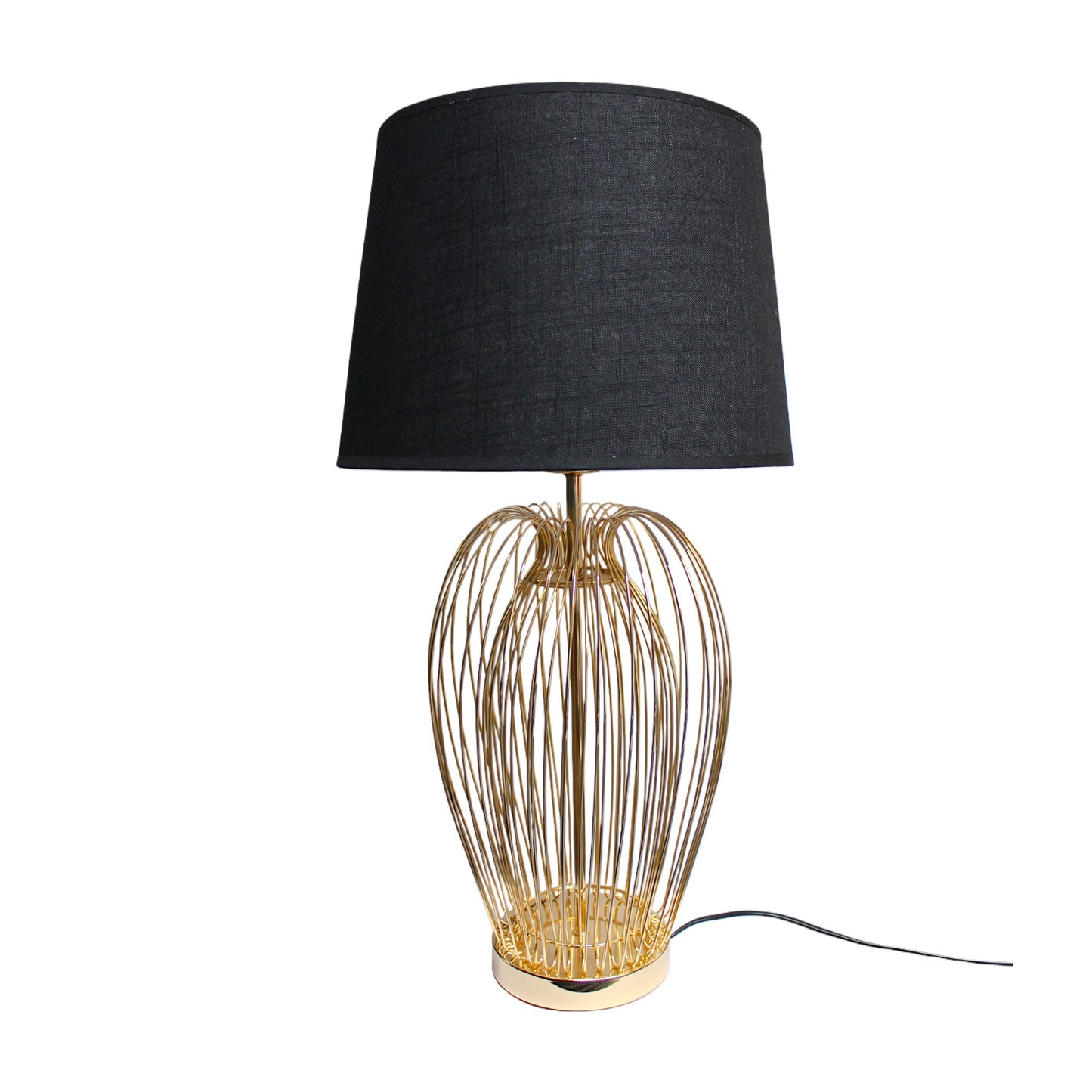 Arnusa Tischleuchte TLC013 Gold Schwarz – 63 cm Design Tischlampe mit Metallfuß in Drahtoptik & Stoffschirm – E27 Fassung, 32,5 cm Ø – Nachttischlampe Wohnzimmer Schlafzimme