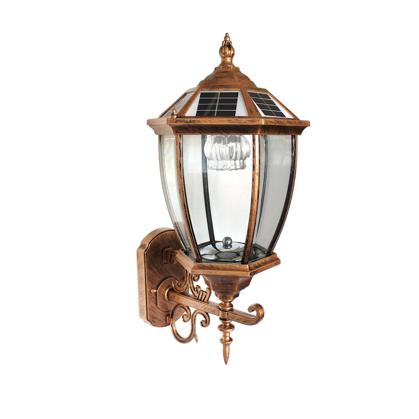 Solar Außenwandleuchte im Vintage Design – LED Gartenlaterne für die Wand kabellos, Warmweiß oder Kaltweiß wählbar, Dämmerungssensor, IP55 wetterfest Aluminium & Glas