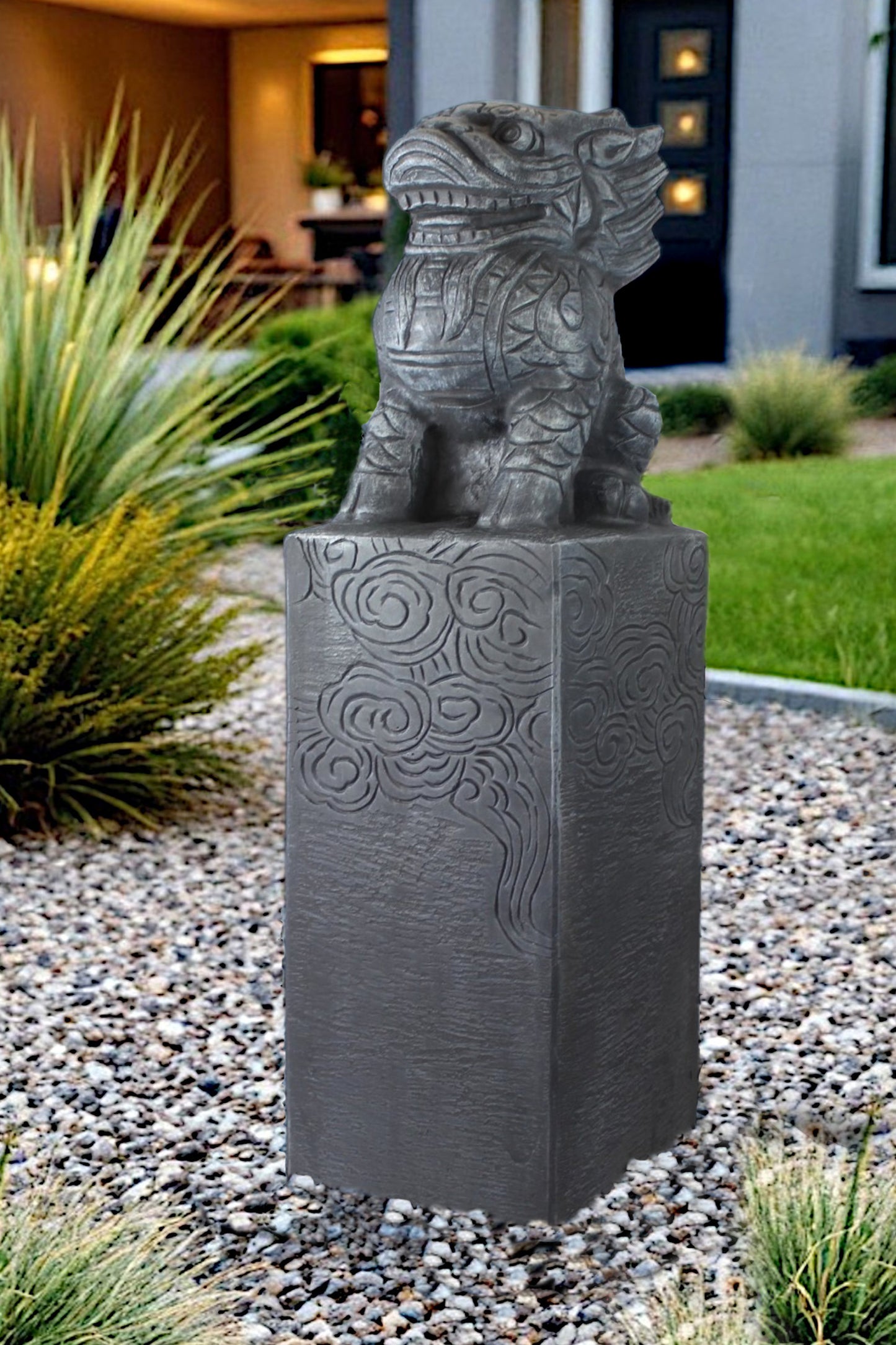 Asiatische Drachen-Stele 79 cm – Wetterfeste Gartendeko in Steinoptik aus Polyresin – Japanische Statue für Garten, Teich & Terrasse