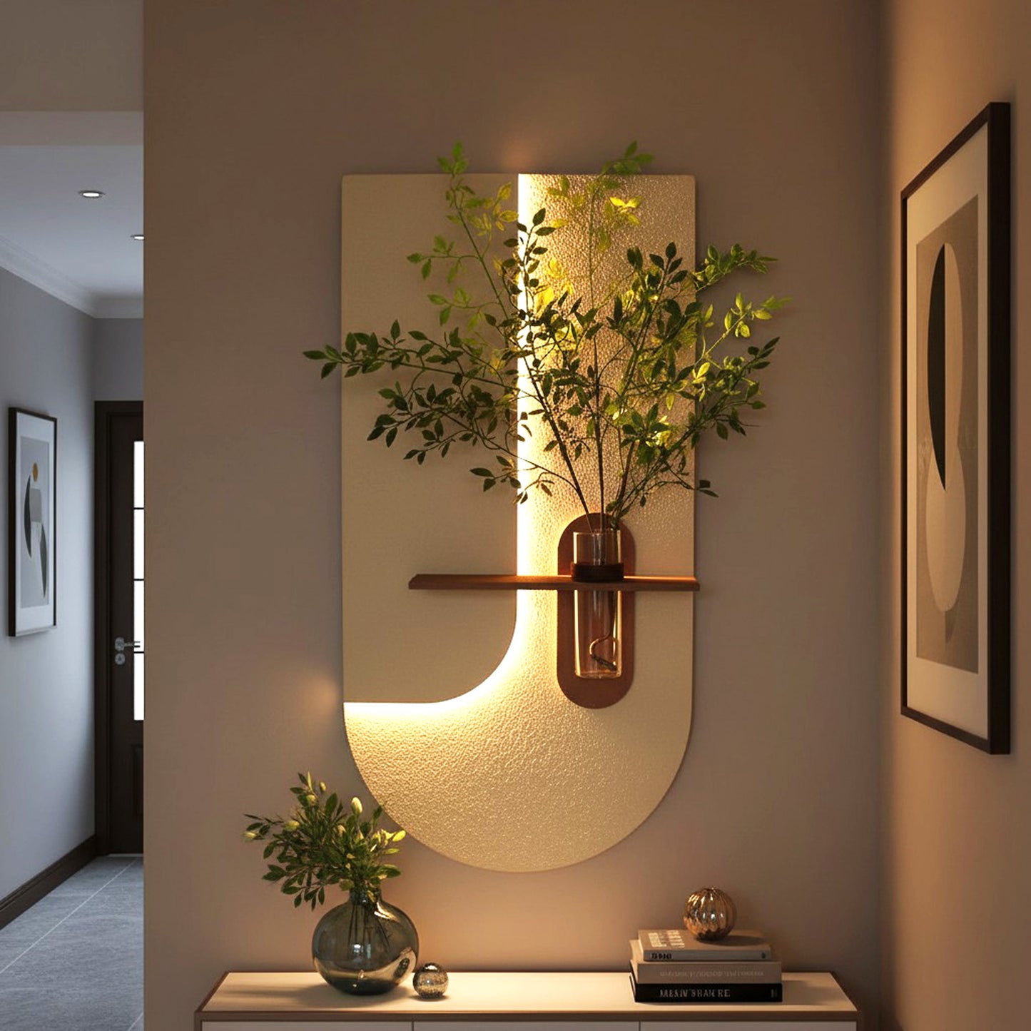 3D Wandbild mit LED-Beleuchtung & dekorativer Glasvase WD001 Wanddekoration 100 x 50 cm