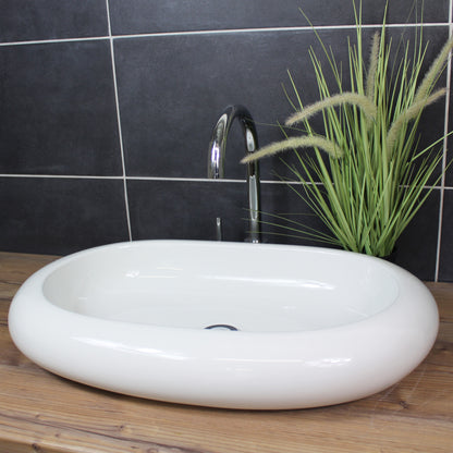 Aufsatzwaschbecken 62 x 40 x 10 cm länglich abgerundet Waschbecken Waschschale Keramik Weiß modern