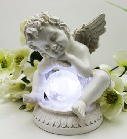 Solarleuchte Engel mit Glaskugel Gartenfigur Deko Solarlampe Figur