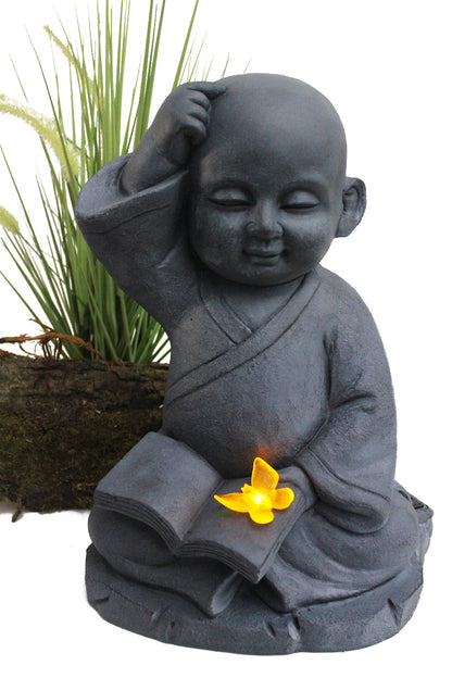 Solarleuchte Mönch Solarlampe Gartenfigur 41x30x24 cm Buddha mit Buch