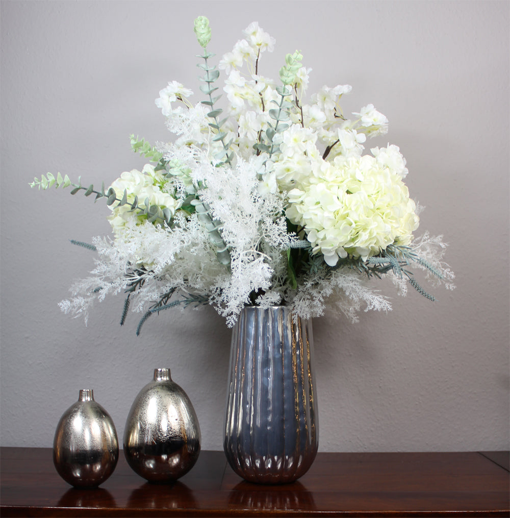 künstlicher weißer Blumenstrauß White Garden 60 cm Hortensie Kirschblüte Eukalyptus