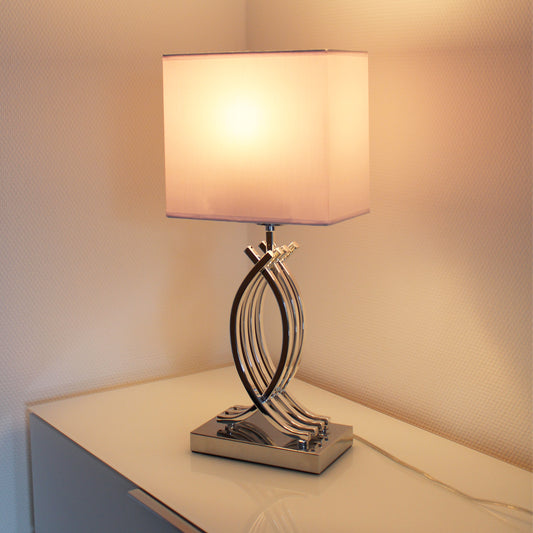Tischlampe Chrom Design Tischleuchte 50 cm Nachttischlampe
