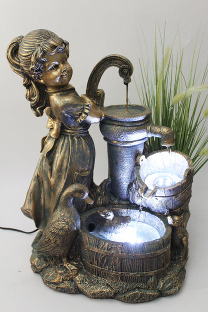 Gartenbrunnen Heidi mit Gänse Springbrunnen Brunnen