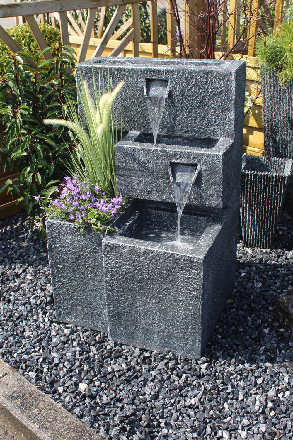Springbrunnen "Grada" Bepflanzbar mit LED Beleuchtung, Wasserfall Gartenbrunnen Kaskade Terrassenbrunnen