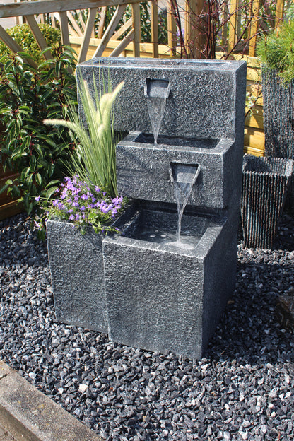 Springbrunnen "Grada" Bepflanzbar mit LED Beleuchtung, Wasserfall Gartenbrunnen Kaskade Terrassenbrunnen