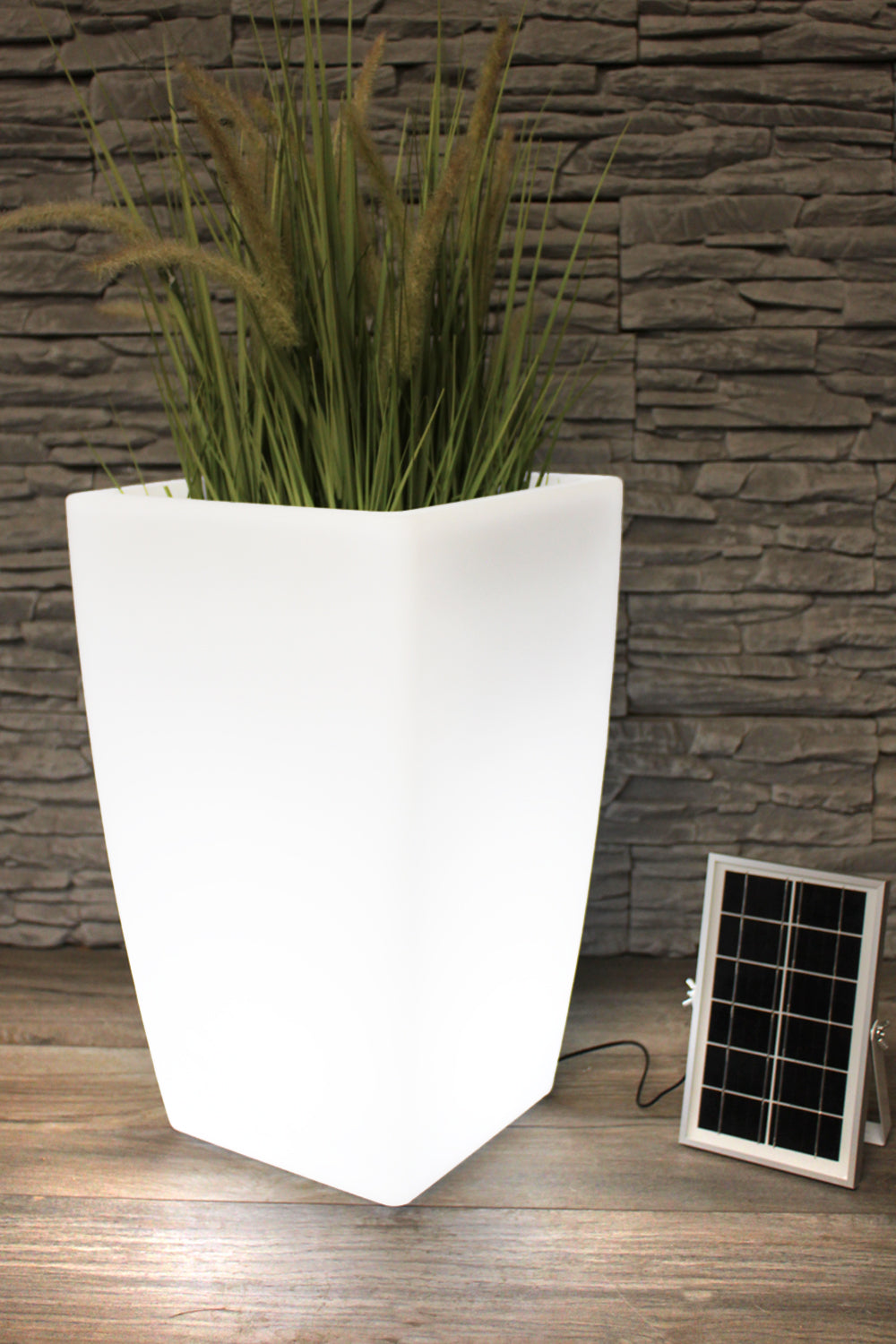 Solar Blumenkübel 50x30 cm LED RGB Blumentopf modern eckig Pflanzkübel