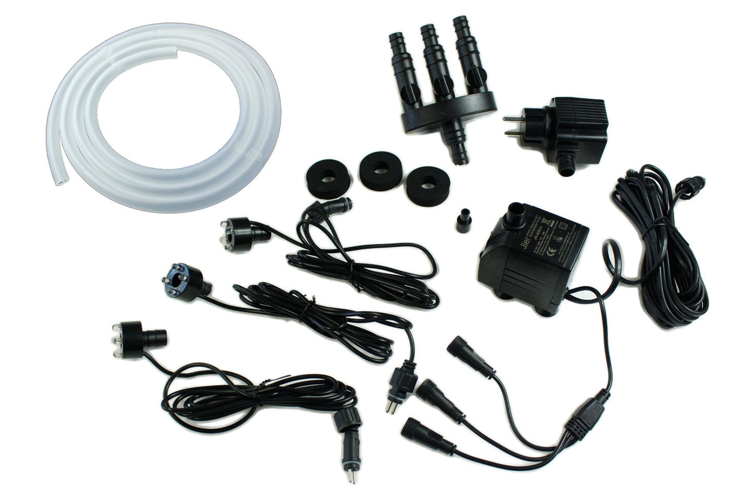 Springbrunnen Pumpe mit 3x LED Beleuchtung Komplett Set Wasserpumpe Teichpumpe